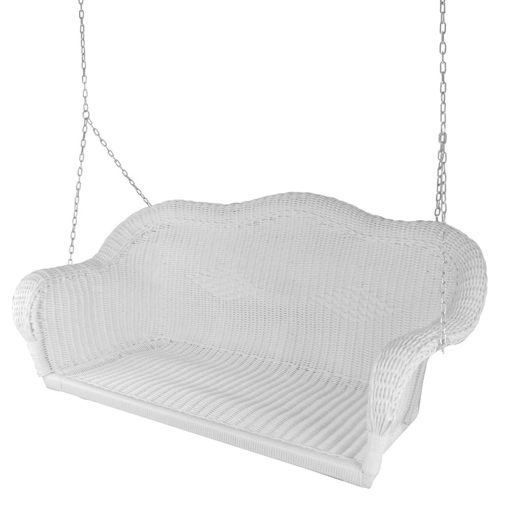 50" White Stripe Outdoor Patio Resin Wicker Swing with Chain. Picture 1