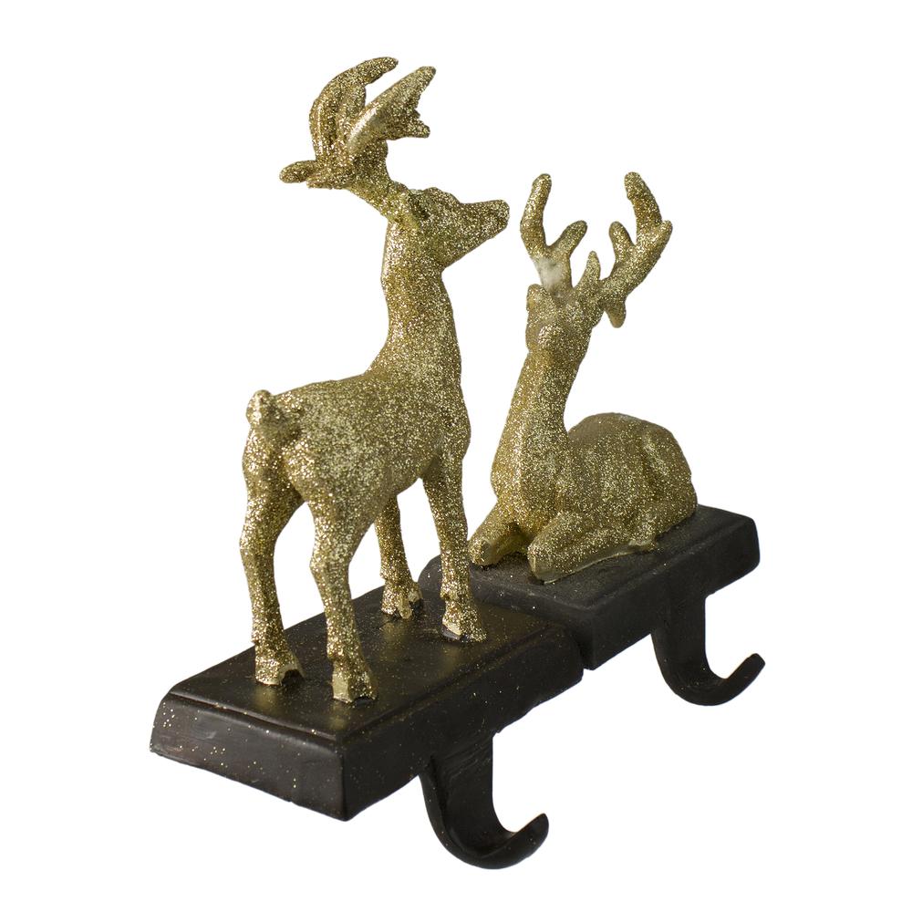Set of 2 Gold Reindeer Glittered Christmas Stocking Holders 8.5". Picture 5