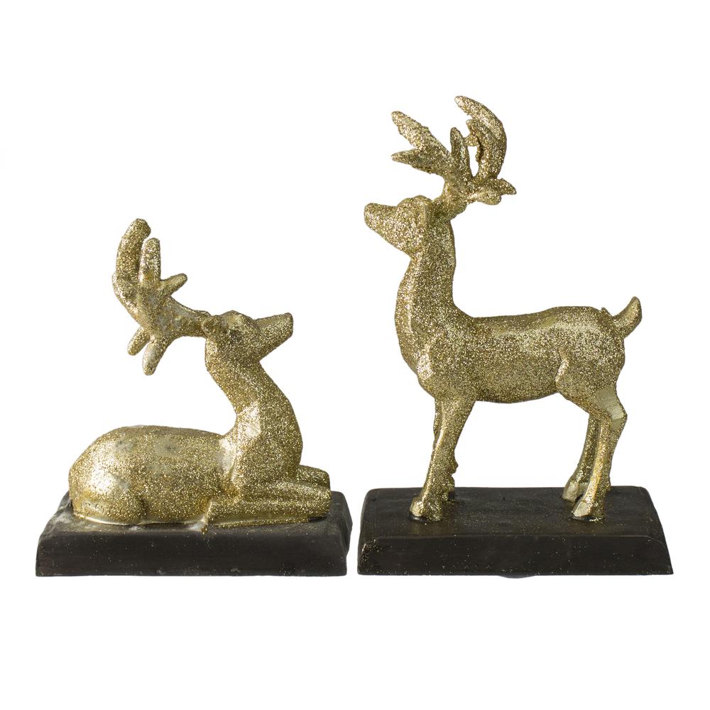 Set of 2 Gold Reindeer Glittered Christmas Stocking Holders 8.5". Picture 4