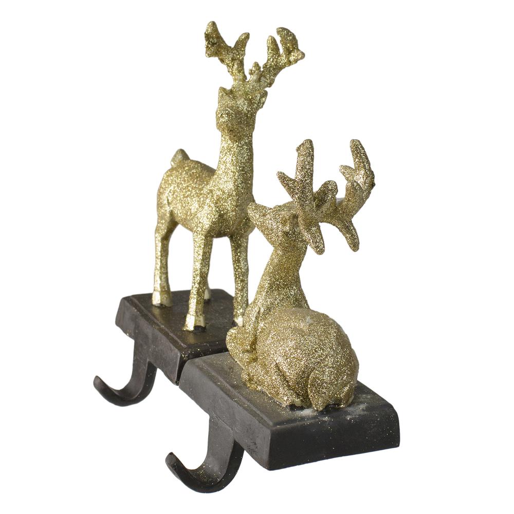 Set of 2 Gold Reindeer Glittered Christmas Stocking Holders 8.5". Picture 3