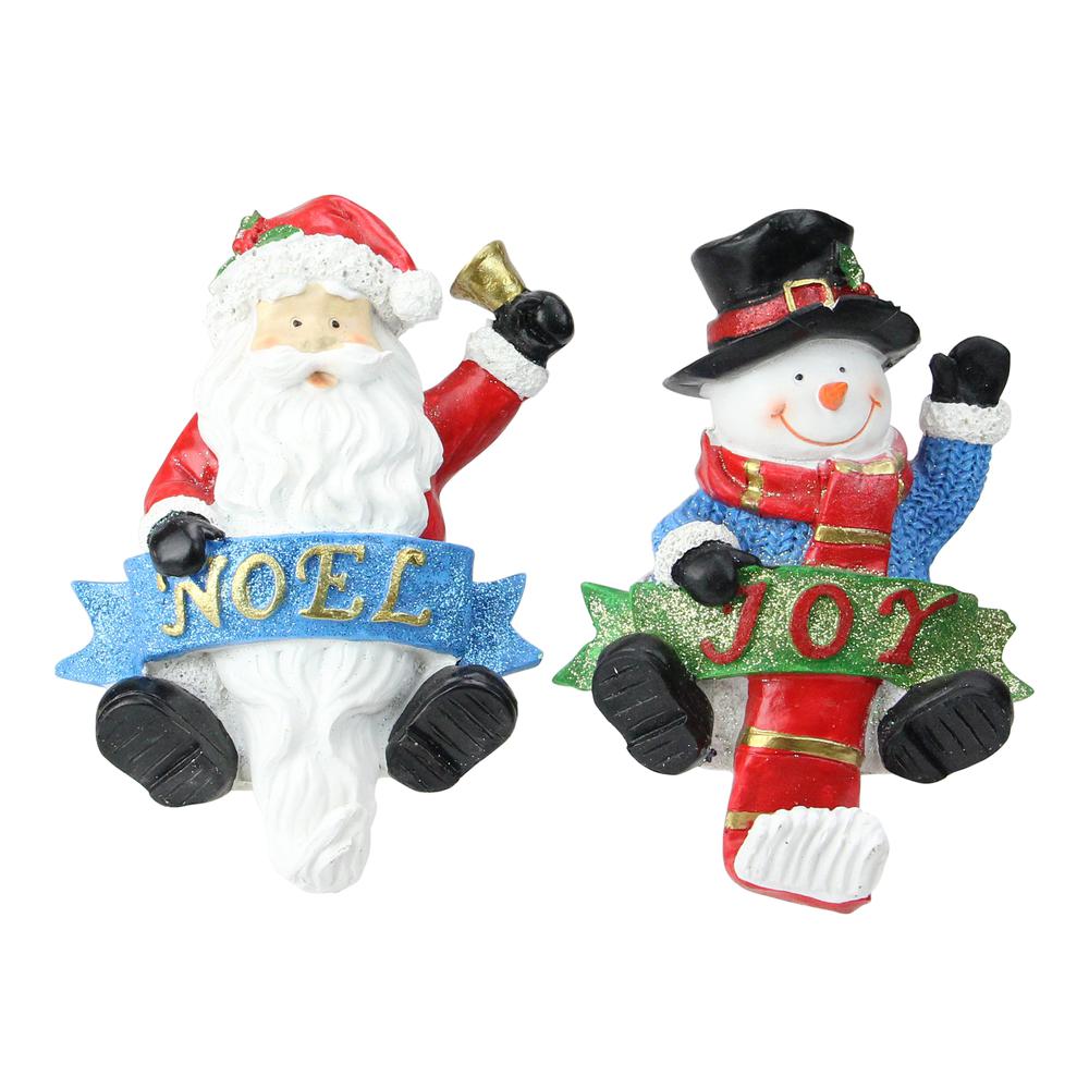 Set of 2 Santa and Snowman Glittered Christmas Stocking Holders 6.25". Picture 1