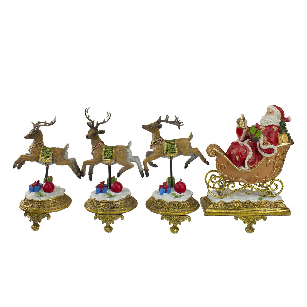Set of 4 Santa and Reindeer Christmas Stocking Holders 9.5". Picture 1