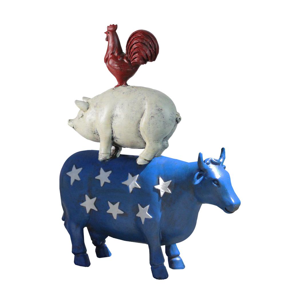 12" Stacked Patriotic Farm Animals Outdoor Garden Statue. Picture 1