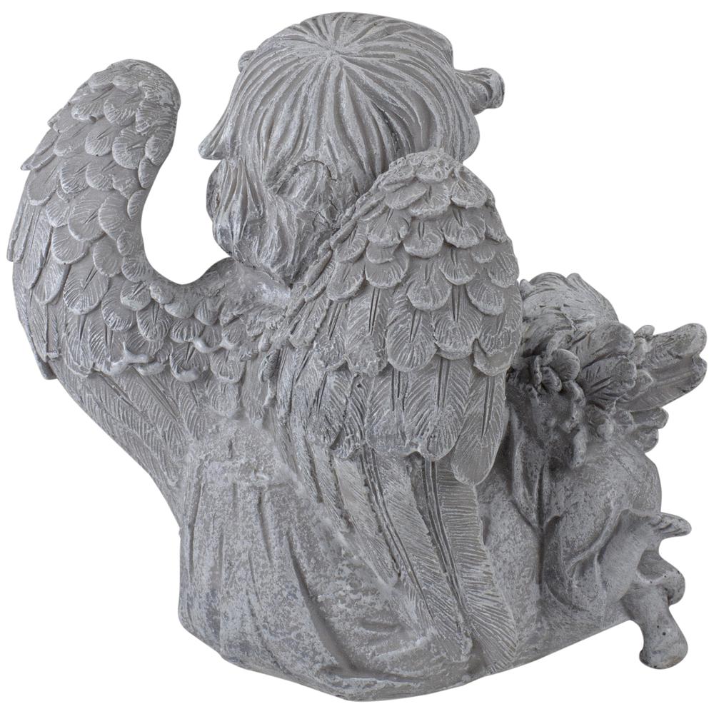 8.25" Gray Sitting Cherub Angels with Book Outdoor Patio Garden Statue. Picture 4