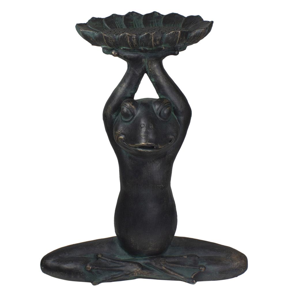 22.25" Gray Yoga Frog with Bird Feeder Outdoor Garden Statue. Picture 1