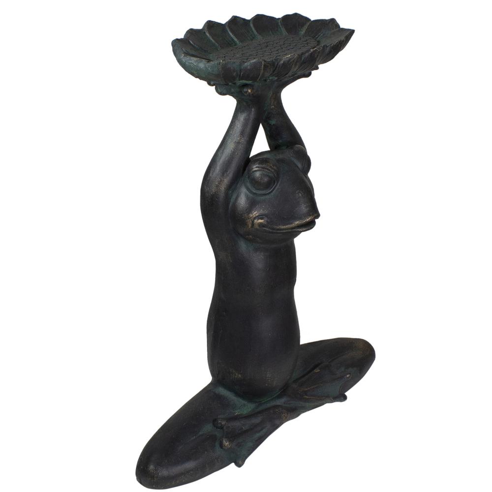 22.25" Gray Yoga Frog with Bird Feeder Outdoor Garden Statue. Picture 3