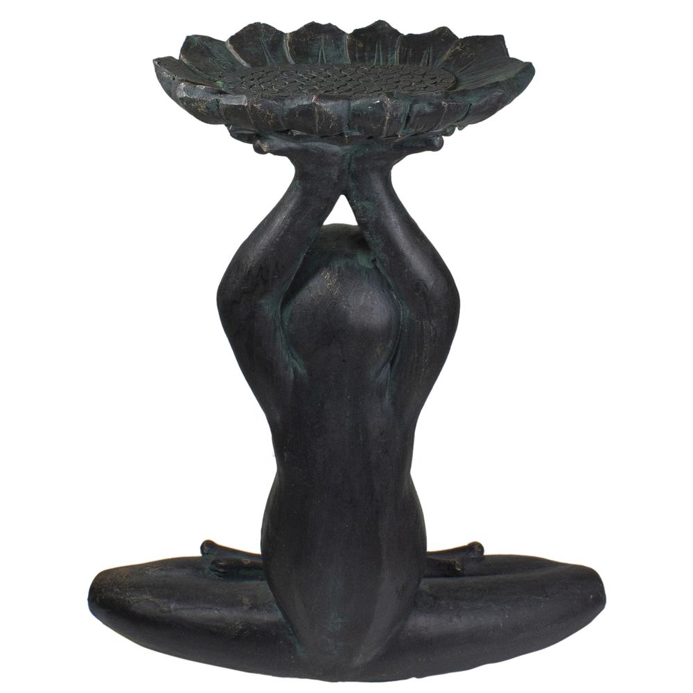 22.25" Gray Yoga Frog with Bird Feeder Outdoor Garden Statue. Picture 5