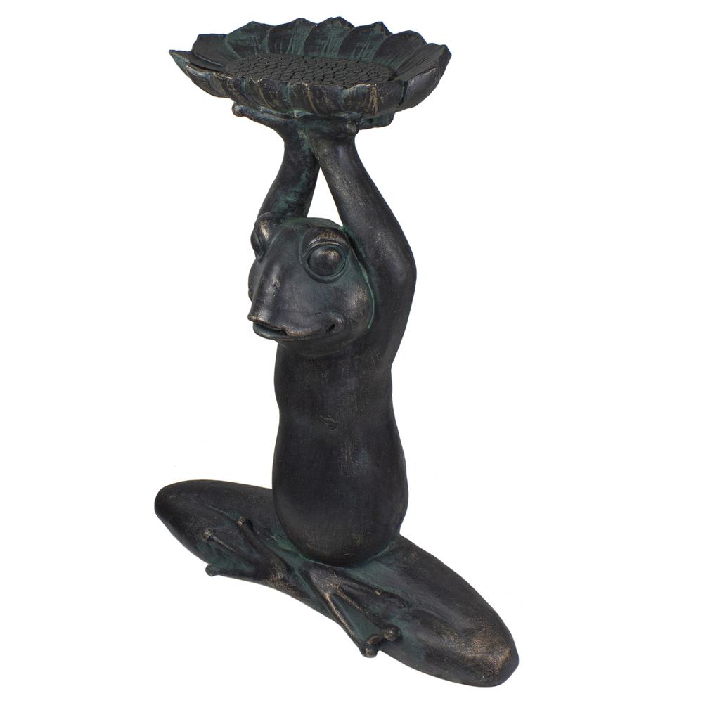 22.25" Gray Yoga Frog with Bird Feeder Outdoor Garden Statue. Picture 4