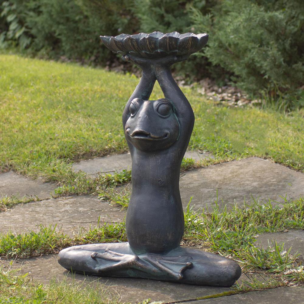 22.25" Gray Yoga Frog with Bird Feeder Outdoor Garden Statue. Picture 2