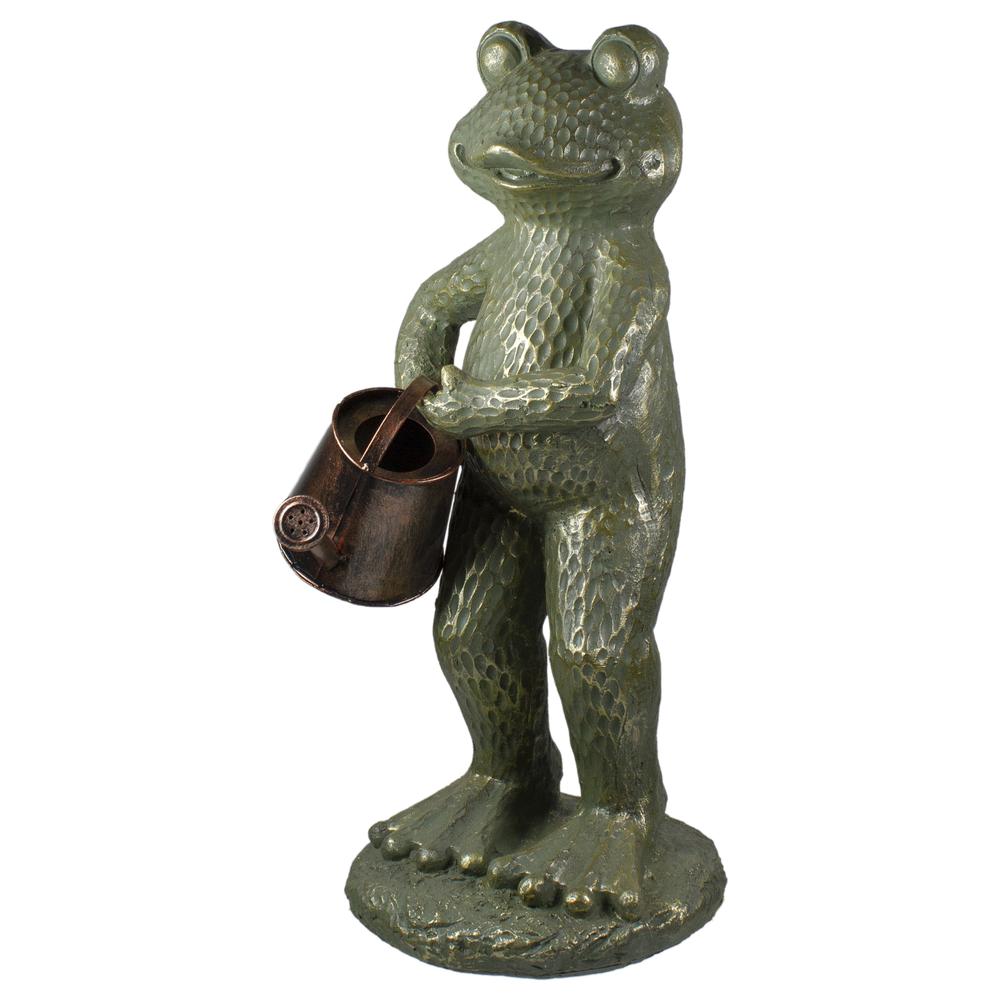 17" Gold Verdigris Frog with Watering Can Outdoor Garden Statue. Picture 5
