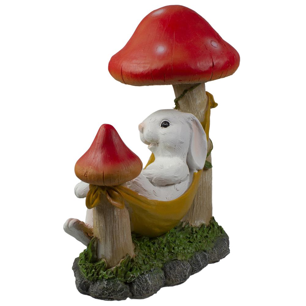 11.5" Mushrooms and Rabbit in Hammock Outside Garden Statue. Picture 5