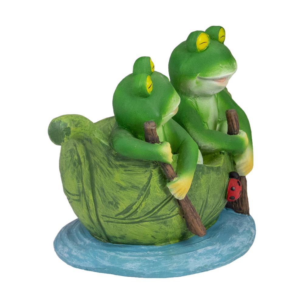 10" Green Frogs in a Lily Pad Outdoor Garden Statue. Picture 3