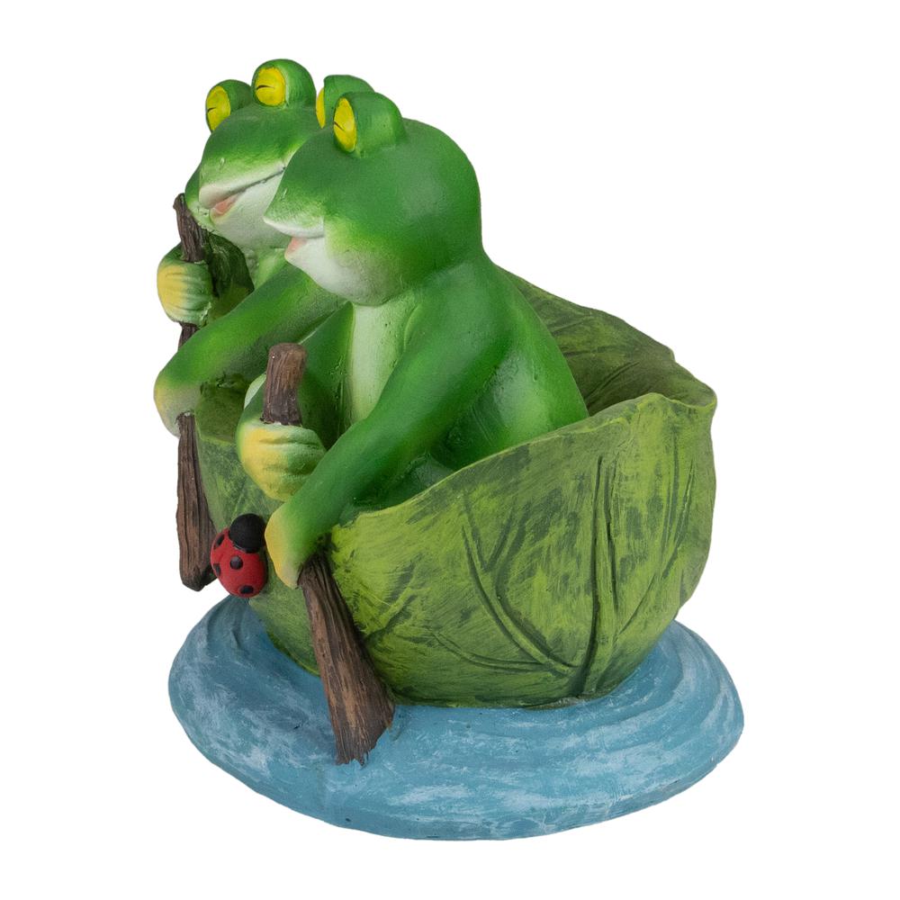10" Green Frogs in a Lily Pad Outdoor Garden Statue. Picture 5