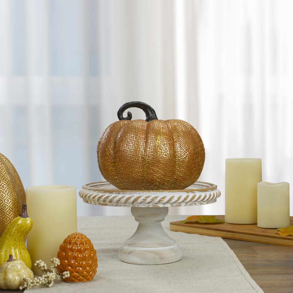 7.5" Gold and Orange Textured Pumpkin Fall Decoration. Picture 2