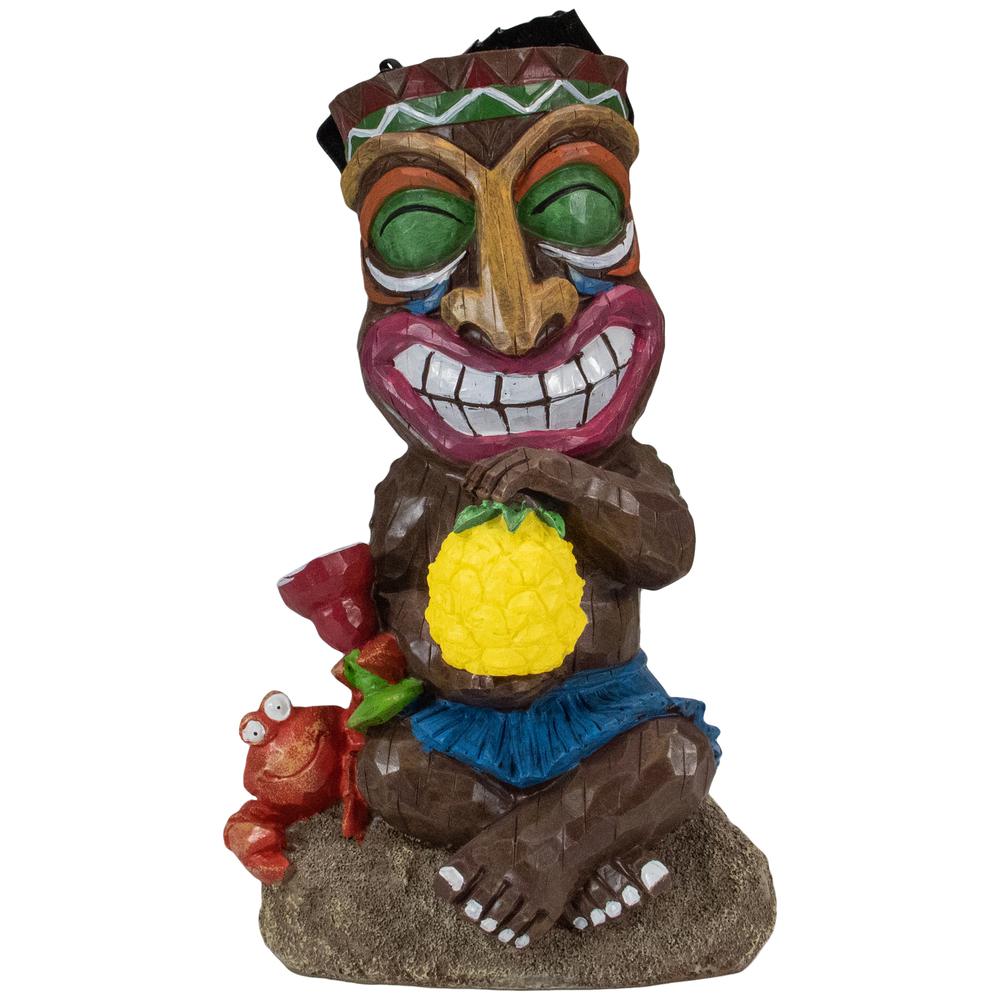 13.75" Solar Lighted Polynesian Outdoor Garden Smiling Tiki Statue. Picture 1