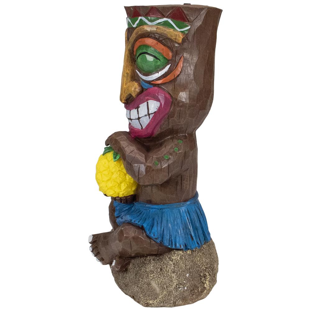 13.75" Solar Lighted Polynesian Outdoor Garden Smiling Tiki Statue. Picture 3