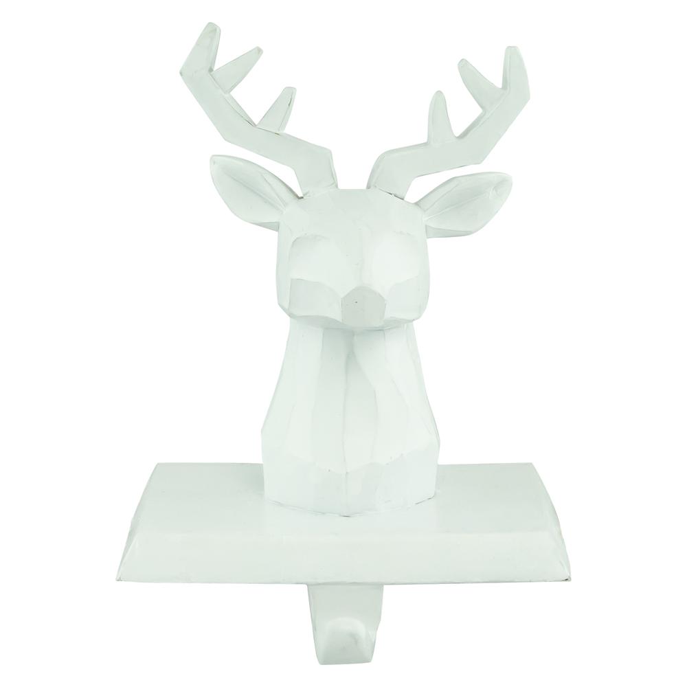 Set of 2 White Reindeer Head Christmas Stocking Holders 6". Picture 1