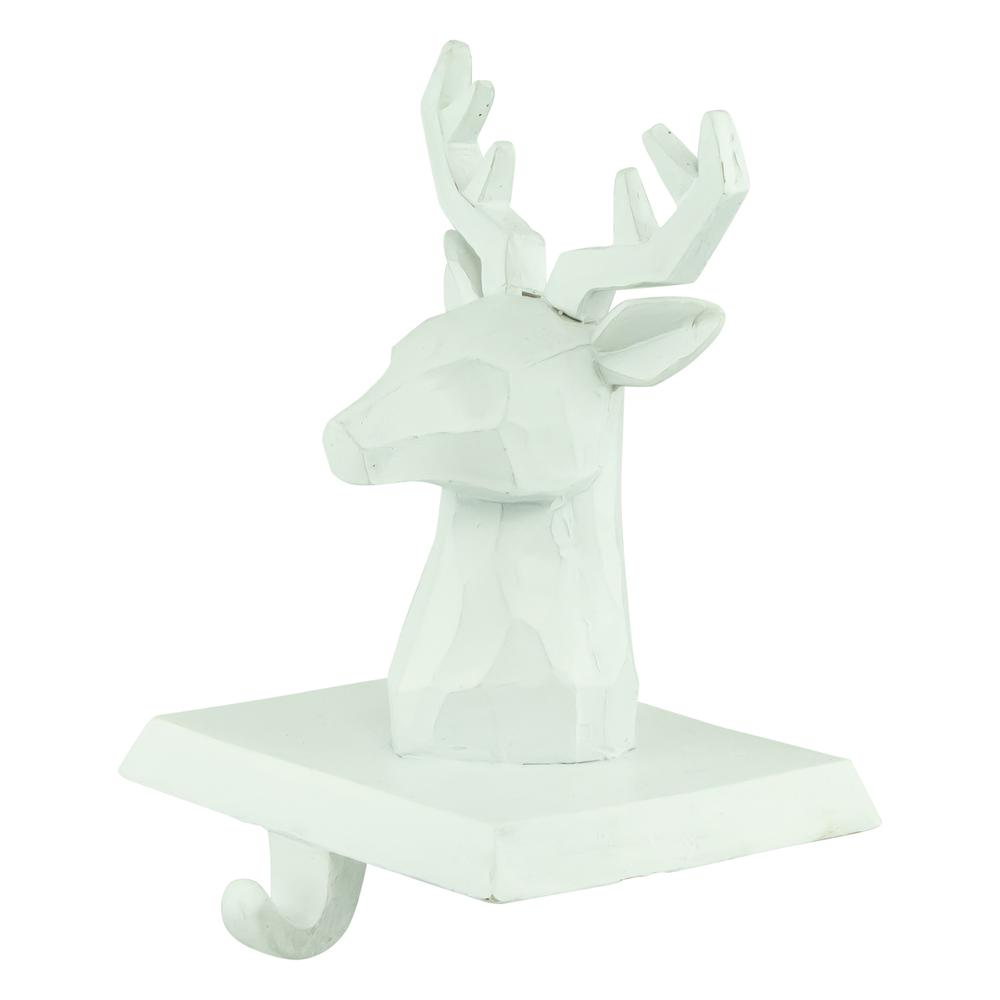 Set of 2 White Reindeer Head Christmas Stocking Holders 6". Picture 3