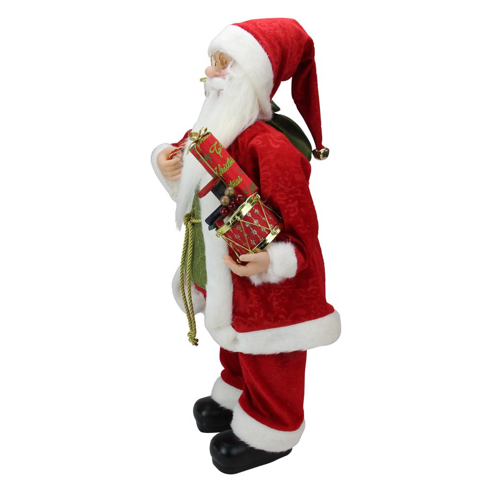 24" Red and White Santa Claus with Presents and Drum Christmas Figure. Picture 2