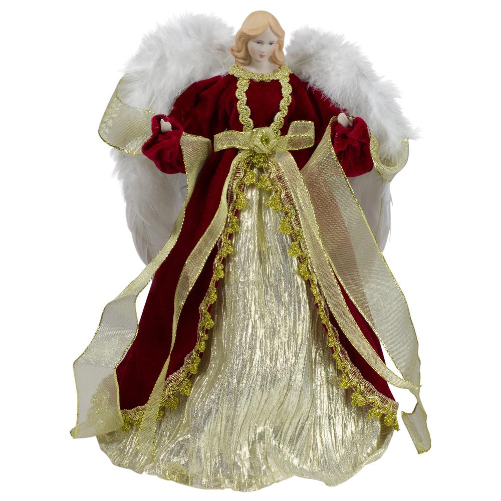 14" Red and Gold Traditional Angel Christmas Tree Topper - Unlit. Picture 1