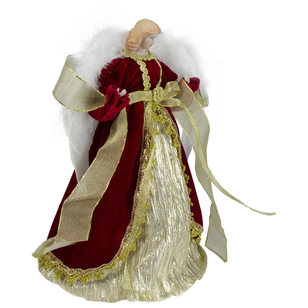 14" Red and Gold Traditional Angel Christmas Tree Topper - Unlit. Picture 3