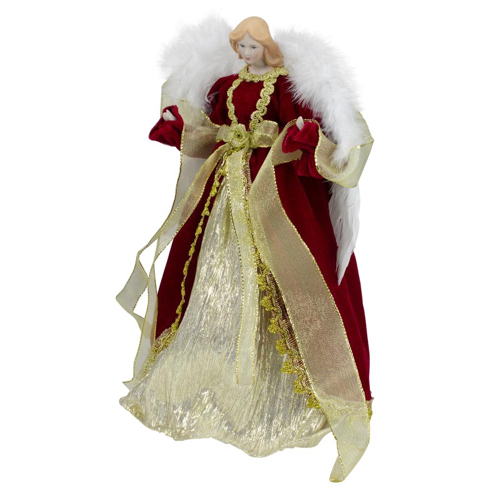 14" Red and Gold Traditional Angel Christmas Tree Topper - Unlit. Picture 4