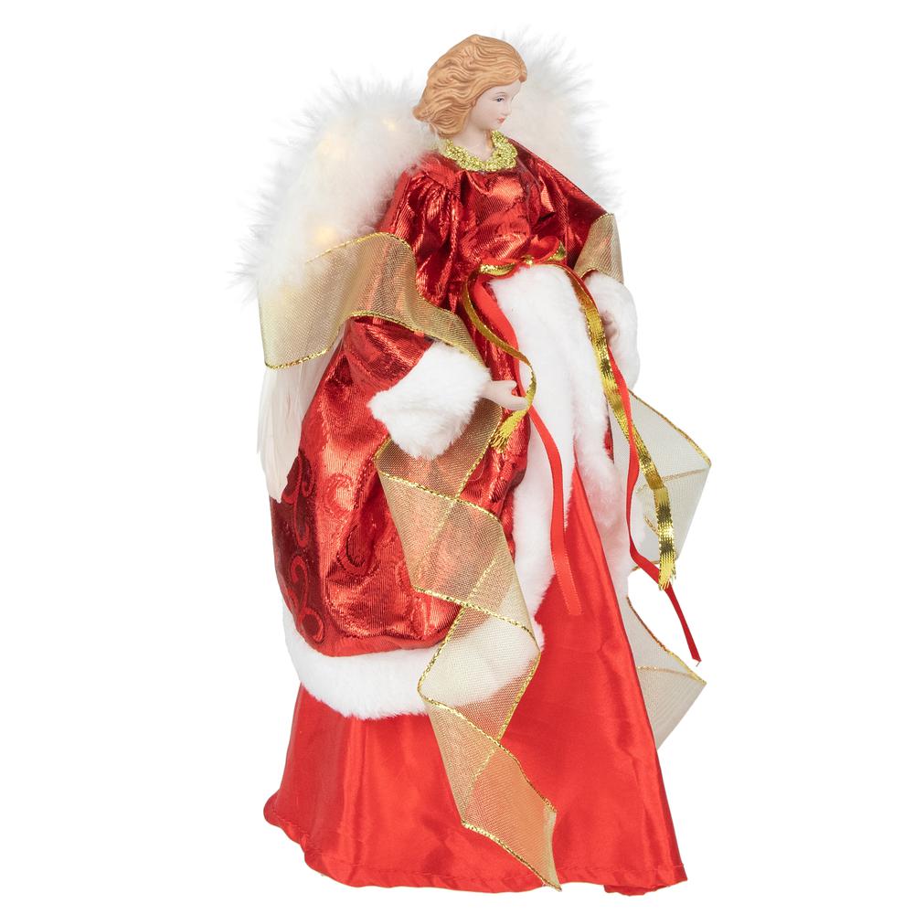 14" Red and White Angel with Lighted Wings Christmas Tree Topper. Picture 3
