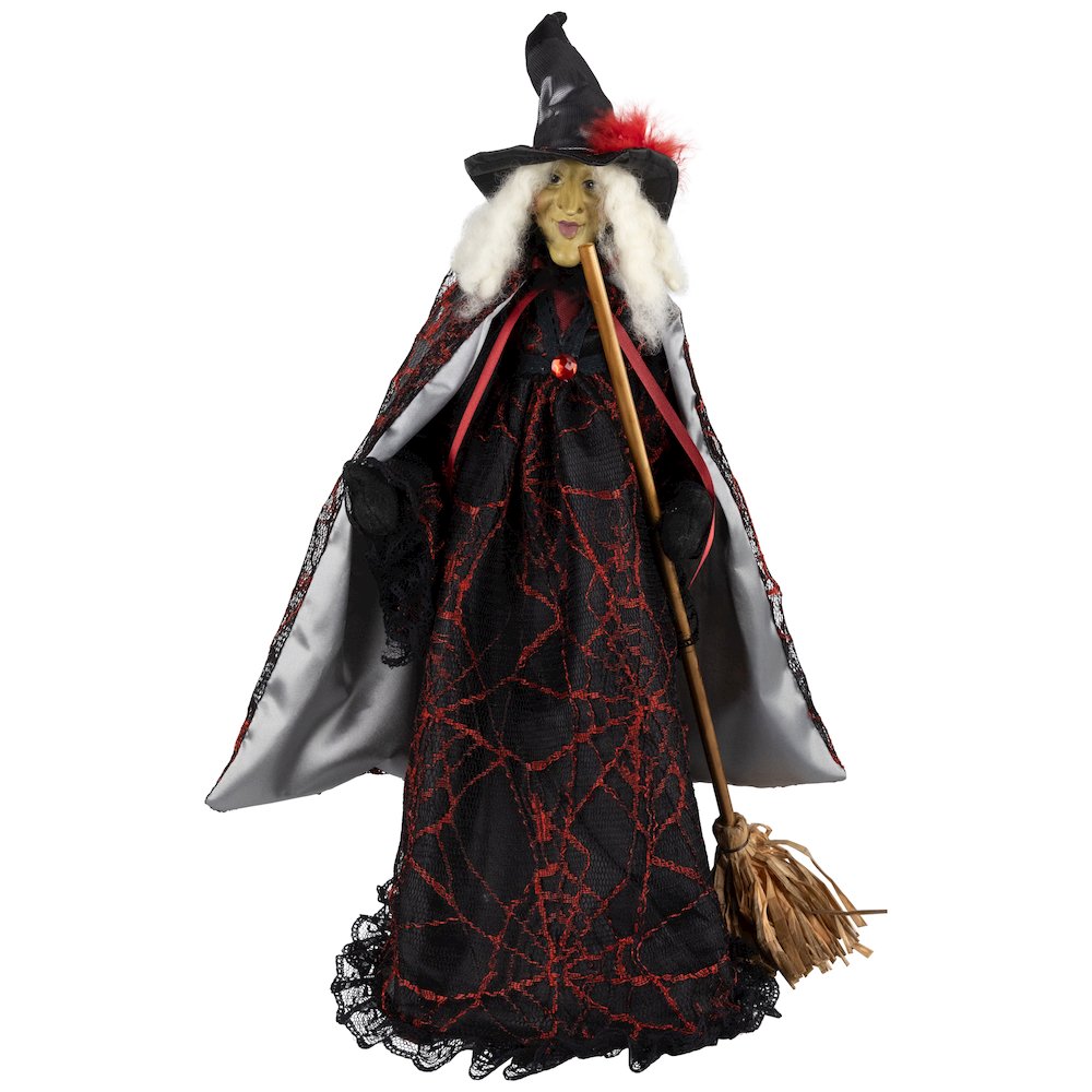 Victorian Style Witch with Broom Halloween Figure - 18". Picture 1