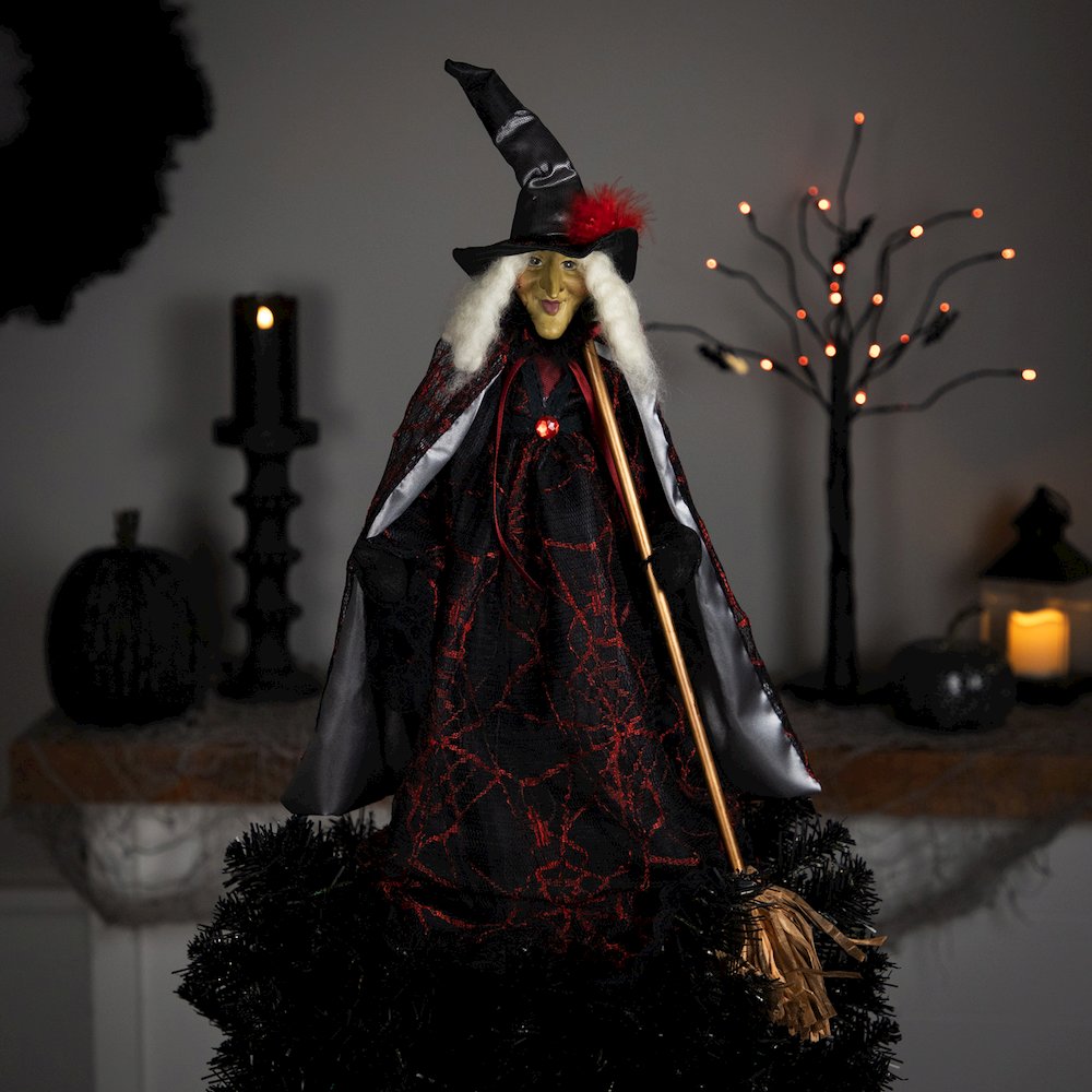 Victorian Style Witch with Broom Halloween Figure - 18". Picture 2