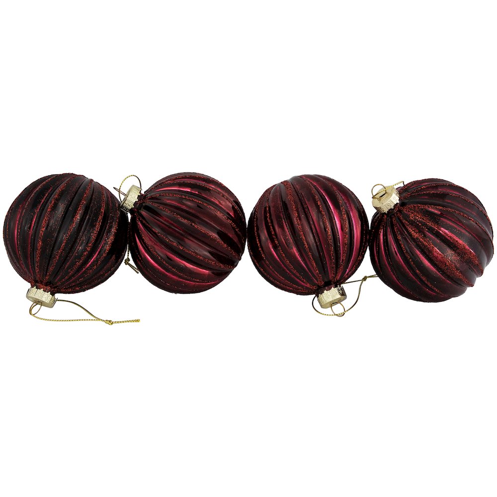 4ct Shiny Maroon Glass Ball Christmas Ornaments 3" (80mm). Picture 3
