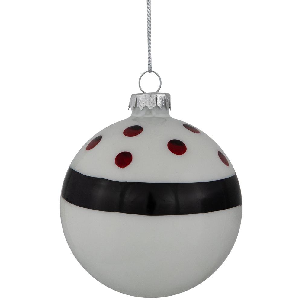 Set of 4 Shiny White and Black Striped Christmas Glass Ball Ornaments 3" (80mm). Picture 3