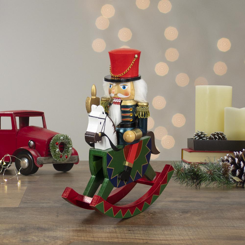11.5 Red and Blue Christmas Nutcracker Soldier on Rocking Horse. Picture 2