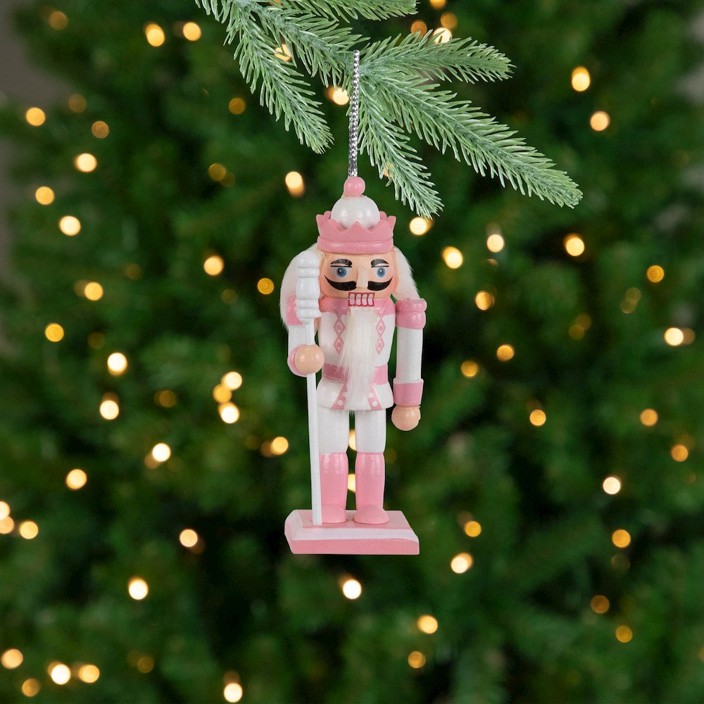 Nutcracker Soldier Christmas Ornaments - 3.25" - Pink and White - Set of 6. Picture 3