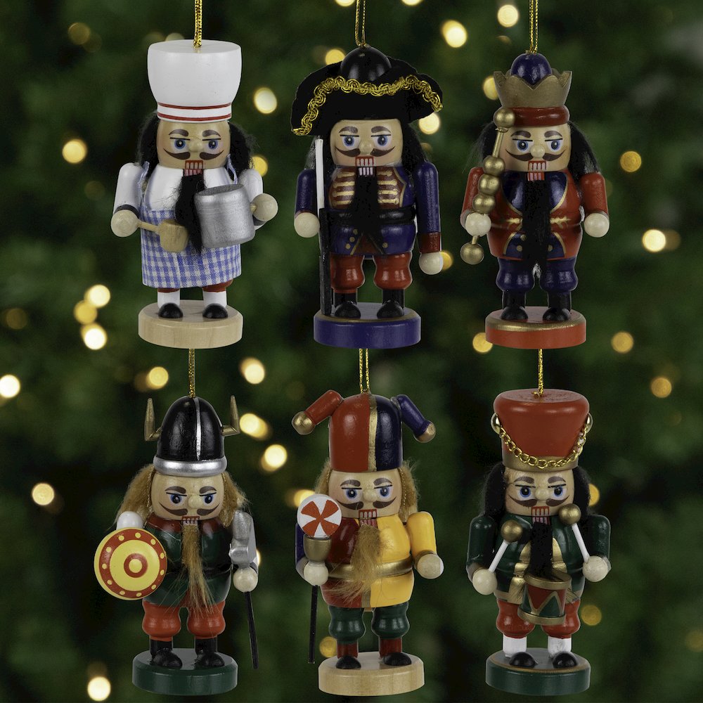 Professional Nutcracker Christmas Ornaments - 4" - Set of 6 - Multicolor. Picture 1