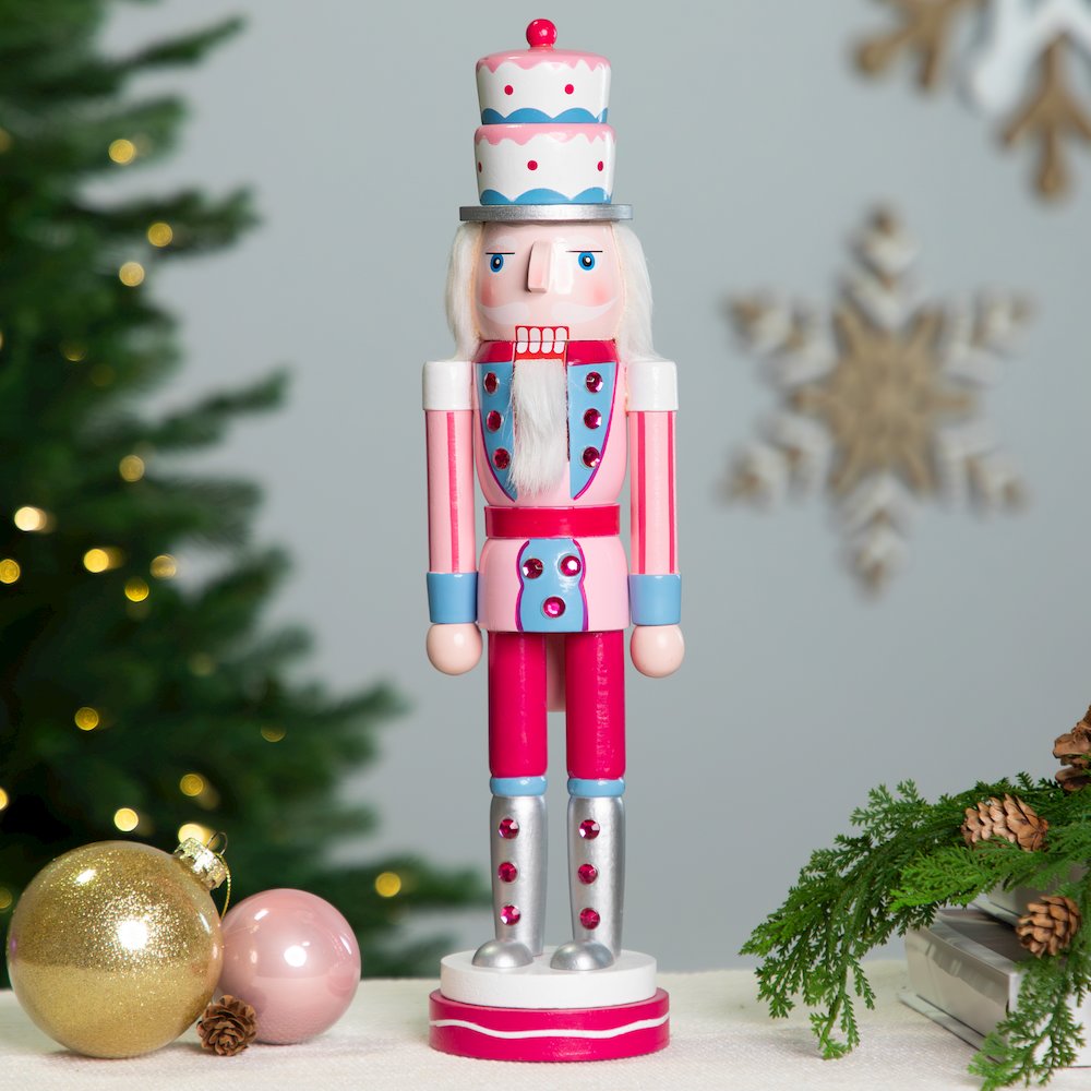 Cake King Nutcracker Christmas Figure - 15" - Pink and Blue. Picture 1
