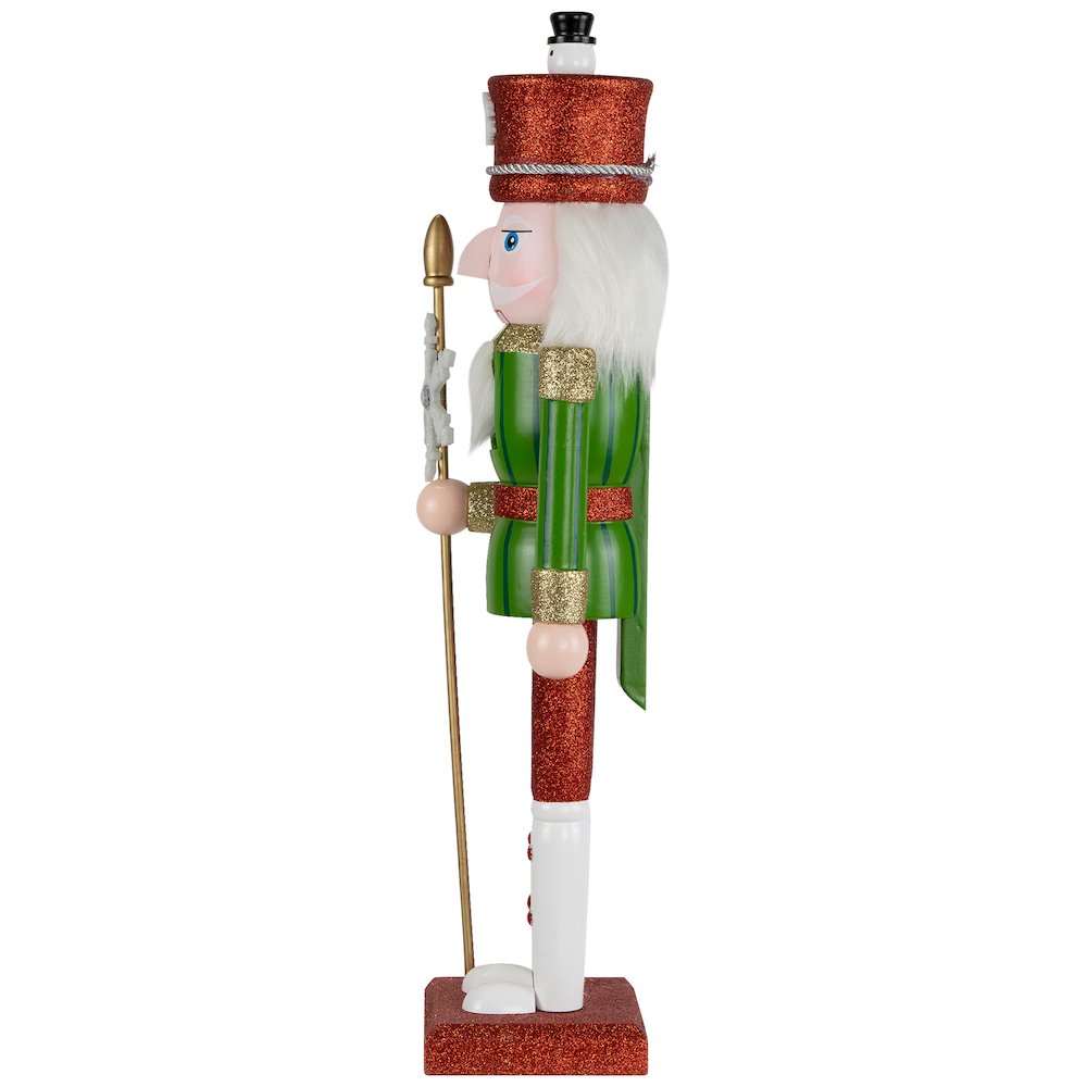 Glittered Nutcracker with Snowflake Scepter Christmas Figure - 15" - Red /Green. Picture 3