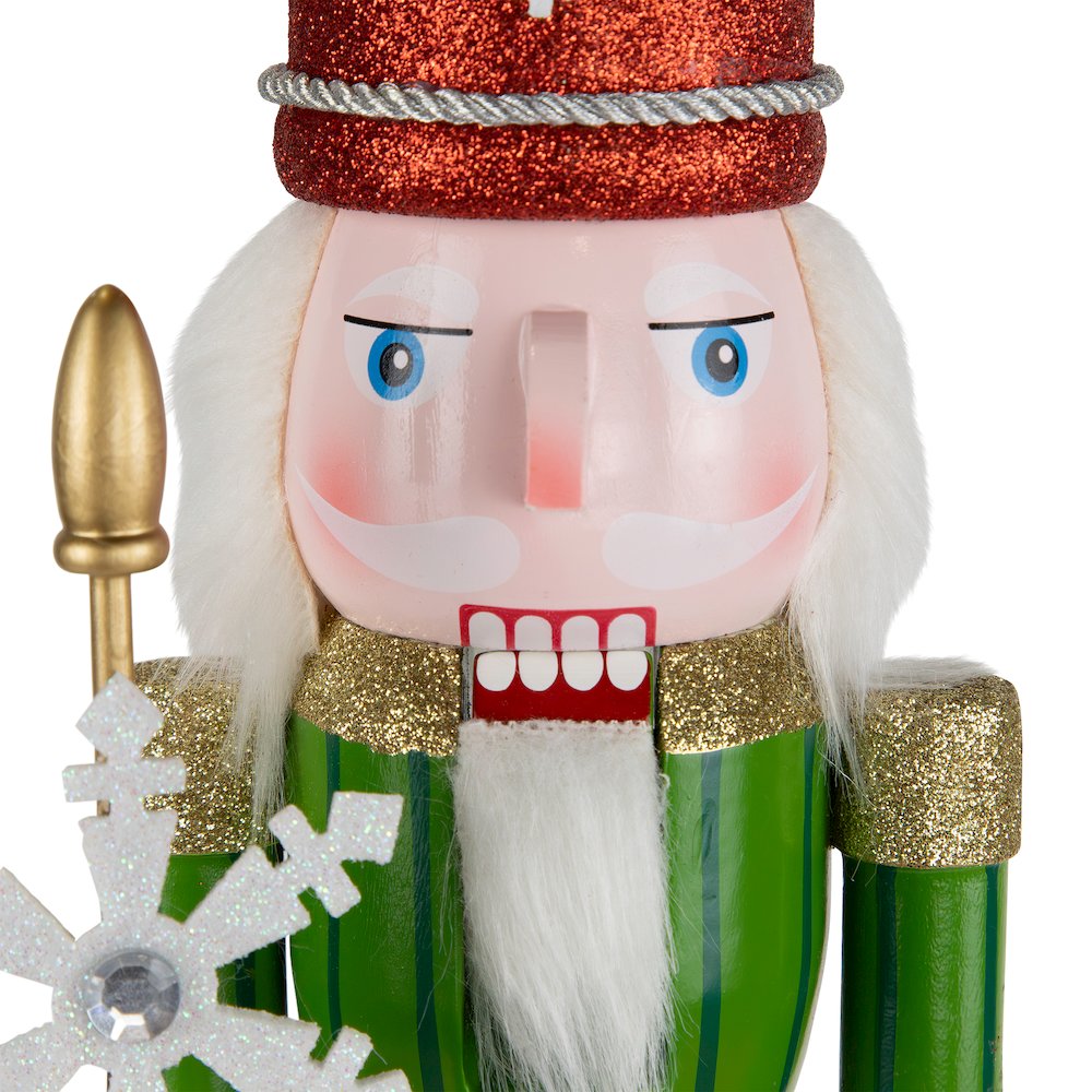 Glittered Nutcracker with Snowflake Scepter Christmas Figure - 15" - Red /Green. Picture 5