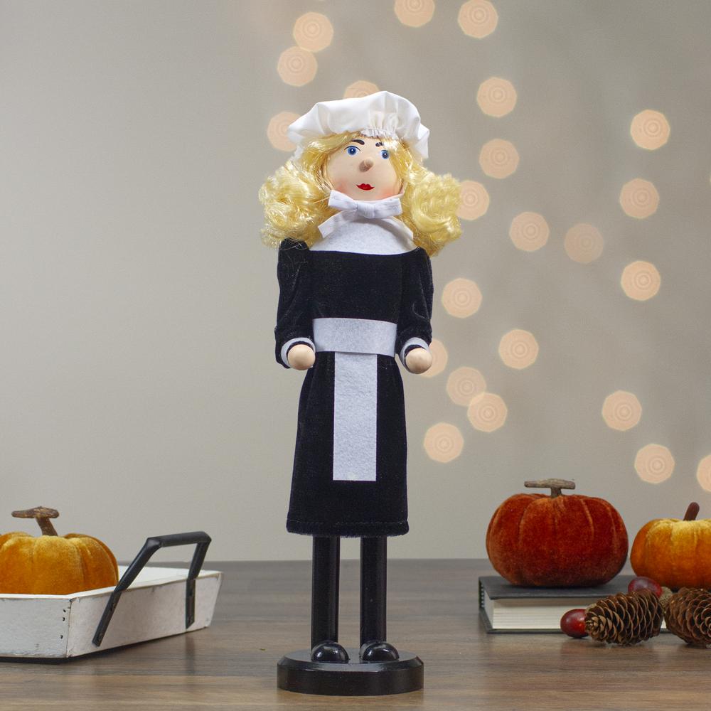 14" Pilgrim Woman Wooden Fall Harvest Thanksgiving Nutcracker. Picture 2