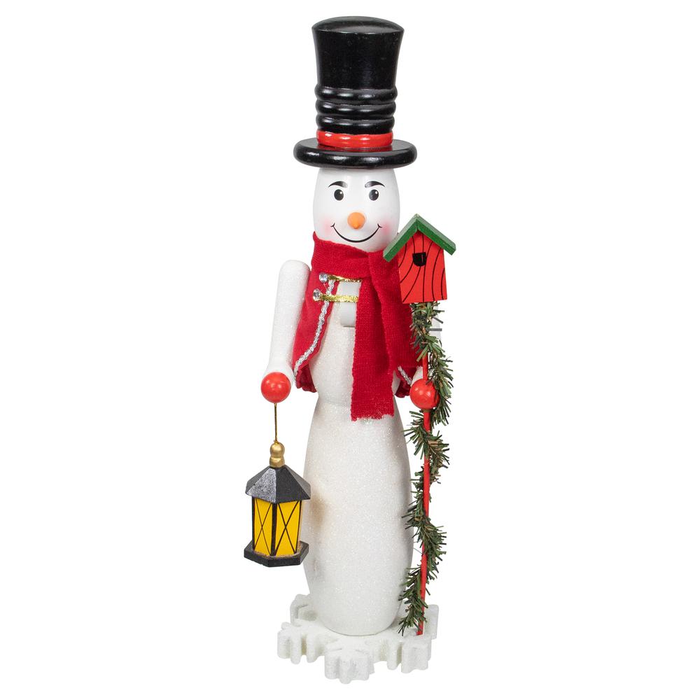 18" White and Red Snowman Nutcracker Christmas Tabletop Decor. Picture 1