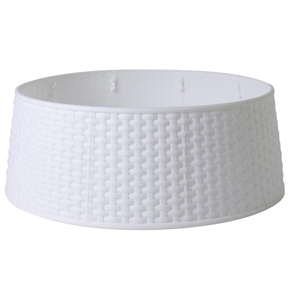 21" White Rattan Pattern Medium Christmas Tree Collar. Picture 1