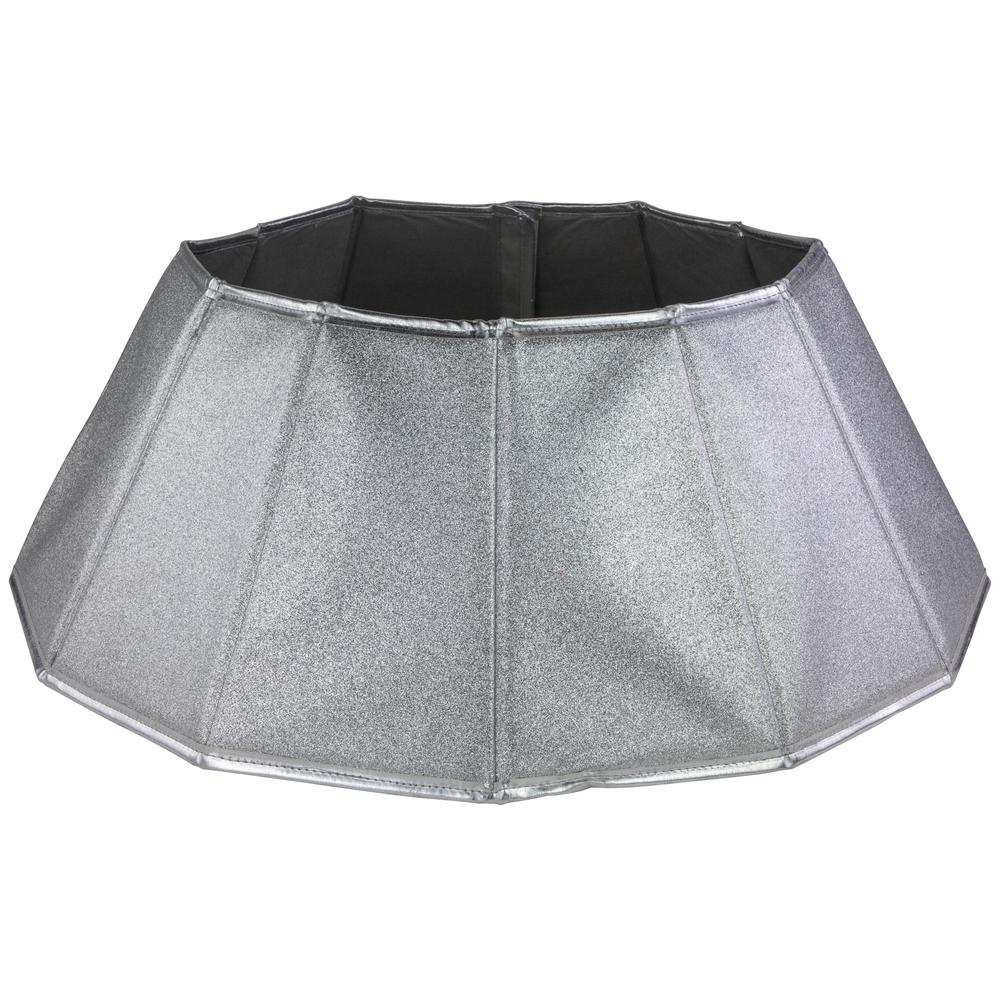 27" Shiny Silver Fabric Hexagonal Christmas Tree Collar. Picture 1