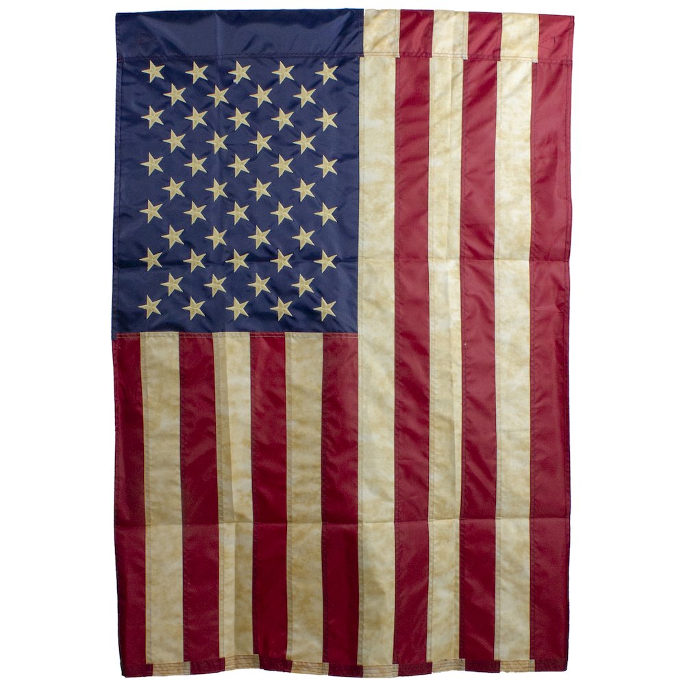 Embroidered Tea-Stained Patriotic USA House Flag 40" x 28". Picture 1