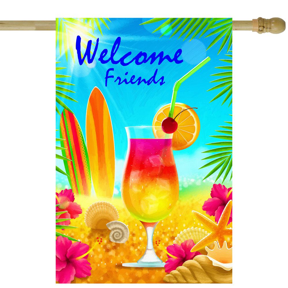Tropical Welcome Friends Outdoor House Flag 28" x 40". Picture 1