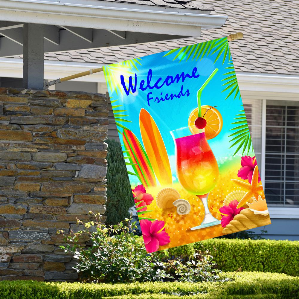 Tropical Welcome Friends Outdoor House Flag 28" x 40". Picture 3