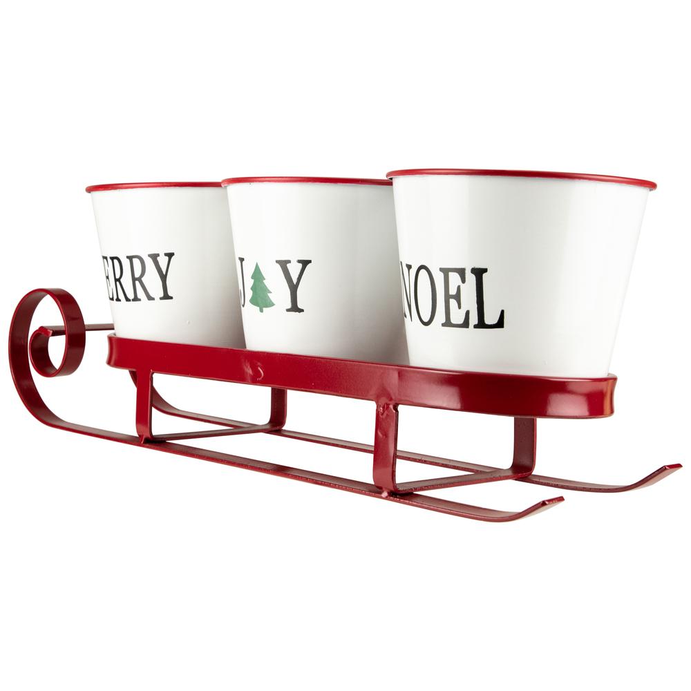 18.75" Red Sleigh with Sentiment Buckets Christmas Table Centerpiece. Picture 3
