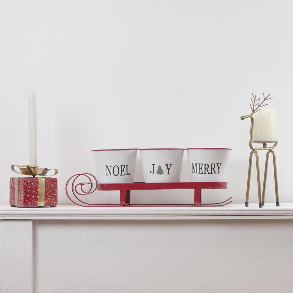 18.75" Red Sleigh with Sentiment Buckets Christmas Table Centerpiece. Picture 2