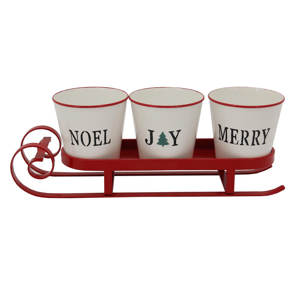 18.75" Red Sleigh with Sentiment Buckets Christmas Table Centerpiece. Picture 1