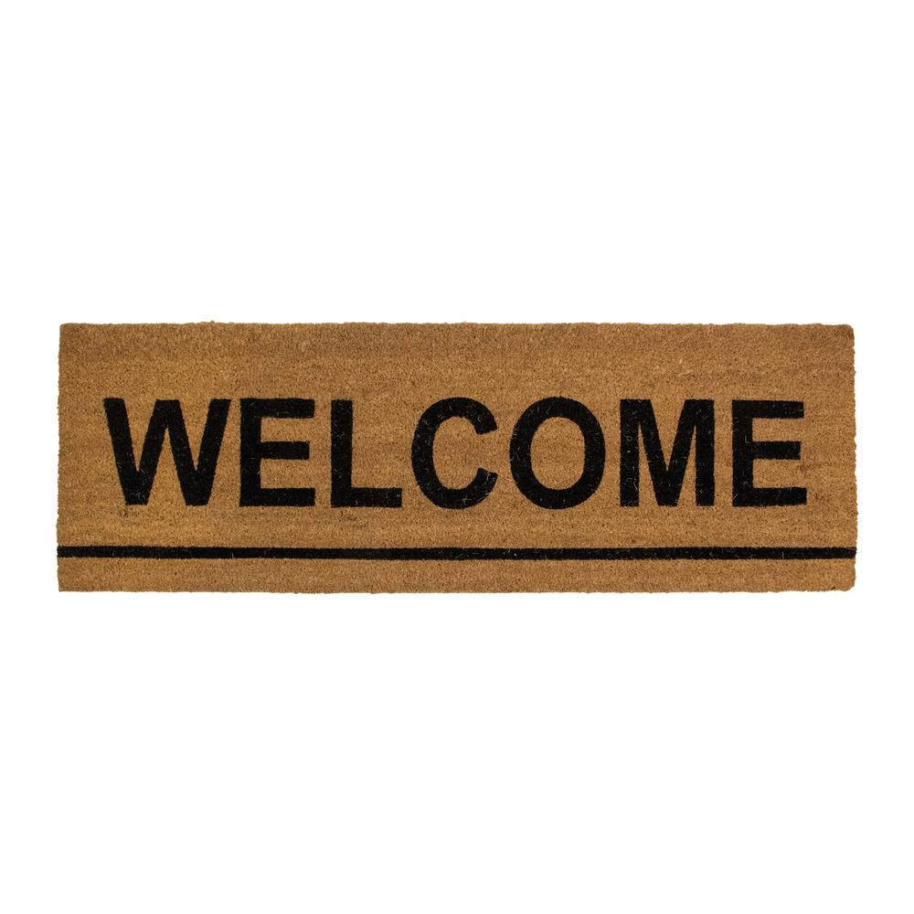 Natural Coir Outdoor Rectangular "Welcome" Doormat 16" x 48". Picture 1