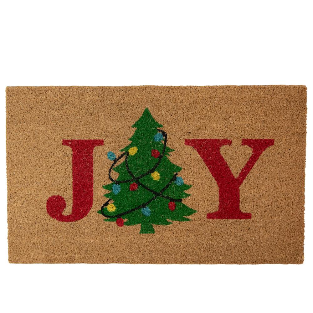 Natural Coir "Joy" Christmas Tree Doormat 18" x 30". Picture 1