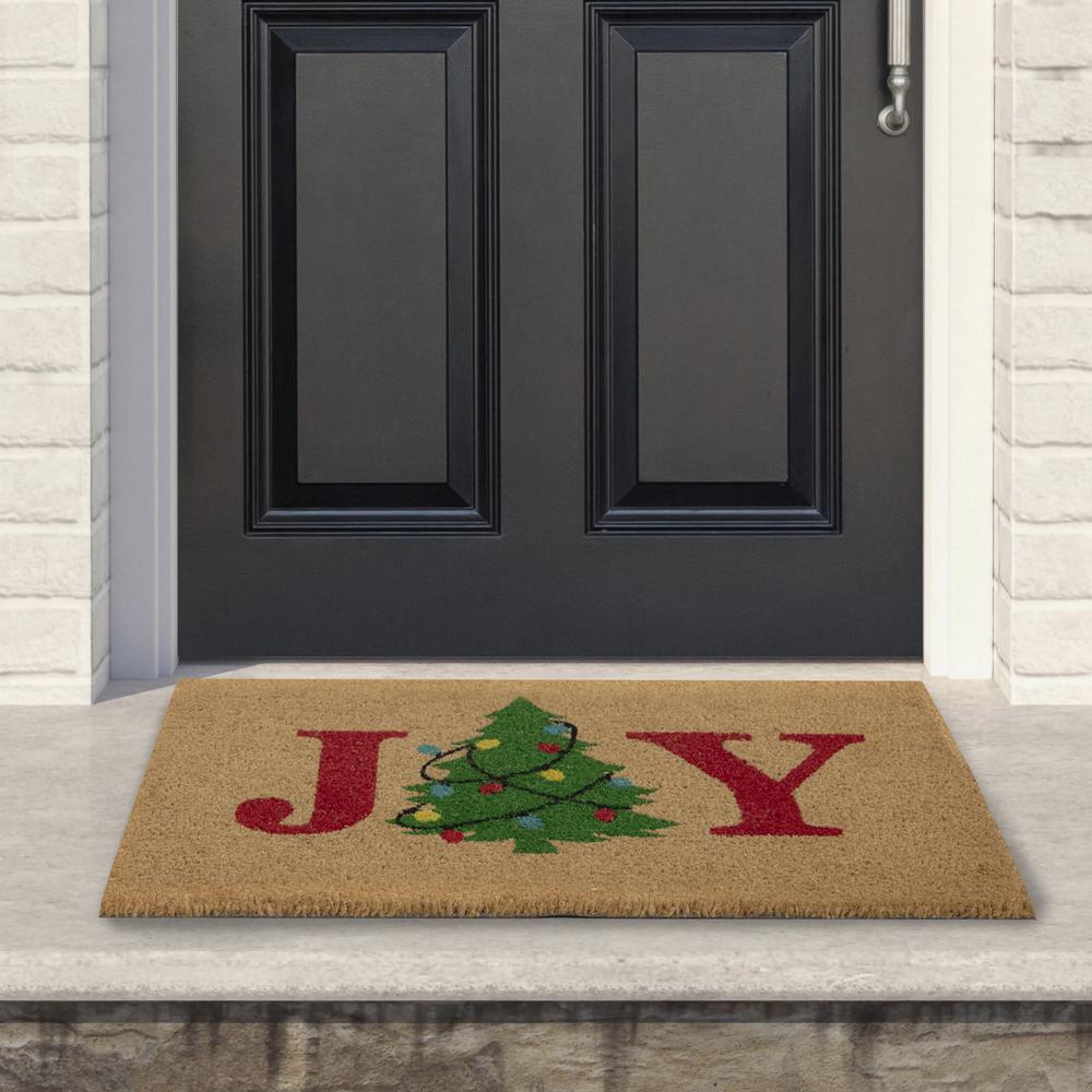 Natural Coir "Joy" Christmas Tree Doormat 18" x 30". Picture 2